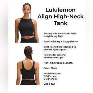 Lululemon High Neck Align Tank. Size 2 & Size 4. NWT